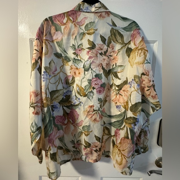 1970’s Floral Button-Up Collared Flower Neutral Blouse 18W Granny Cottagecore - Picture 10 of 12